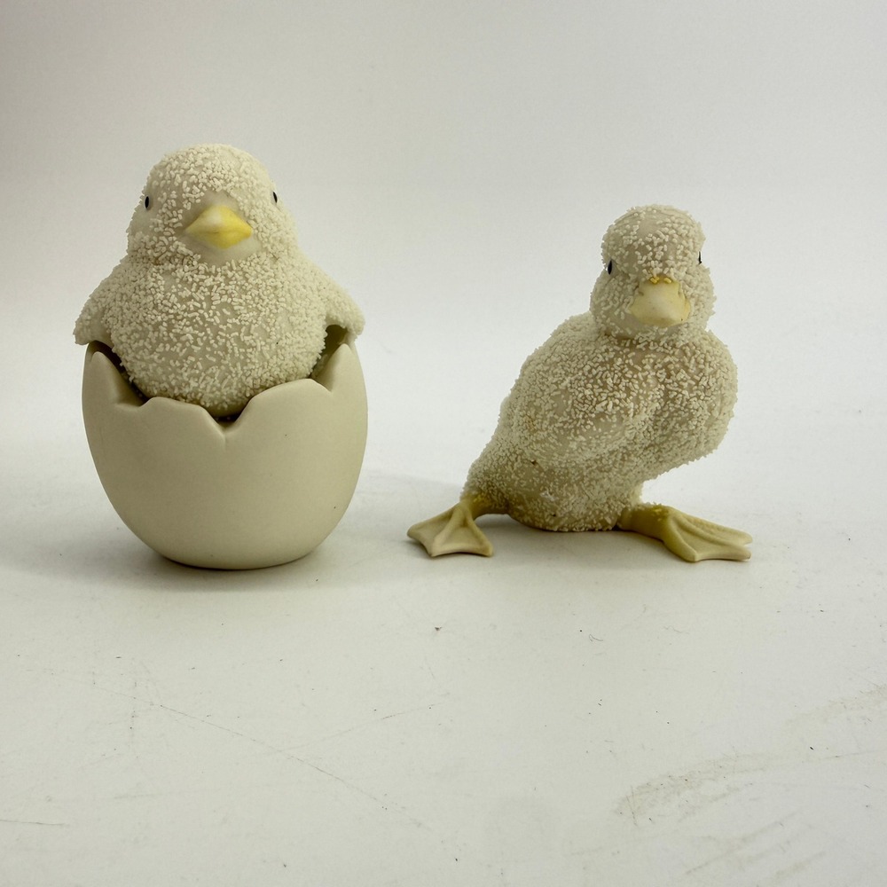 Dept 56 Snowbabies Figurine Set Chick in Egg and Duckling Cream Bisque Decor